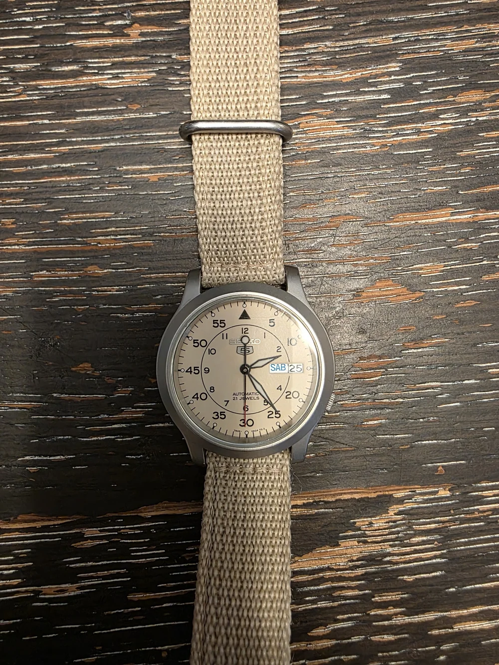 Seiko Beige Dial Field-Style Watch with Canvas Strap